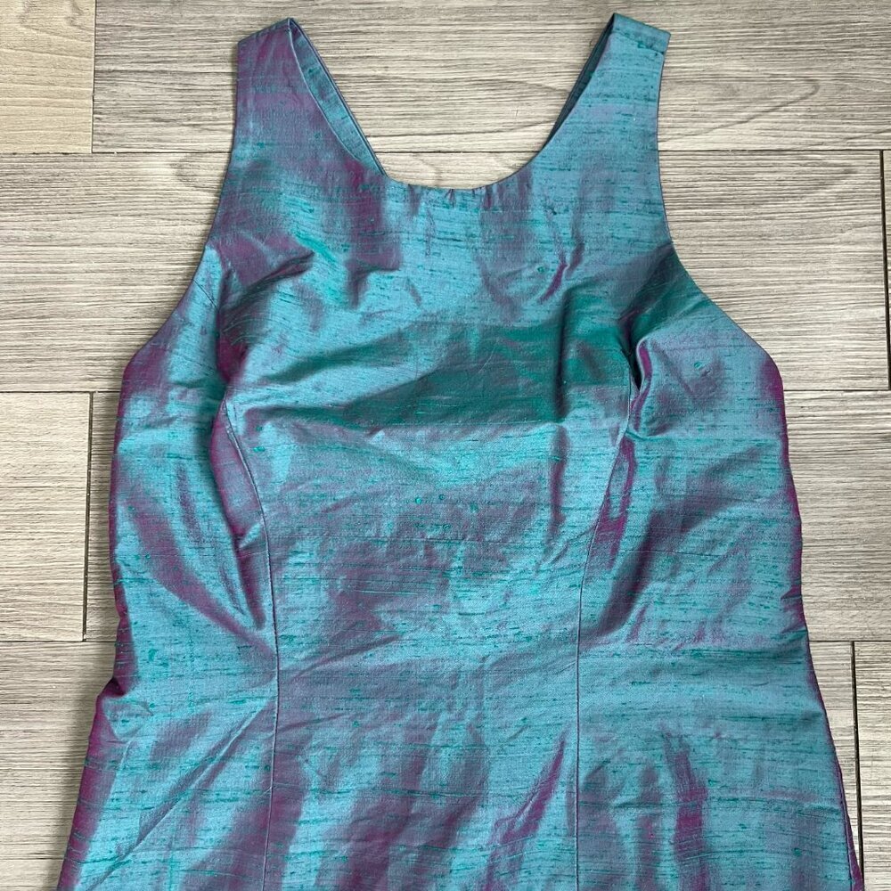 Vintage High Neck Purple & Blue Color Shift Cross Back Formal Maxi Dress Size L - Picture 5 of 6